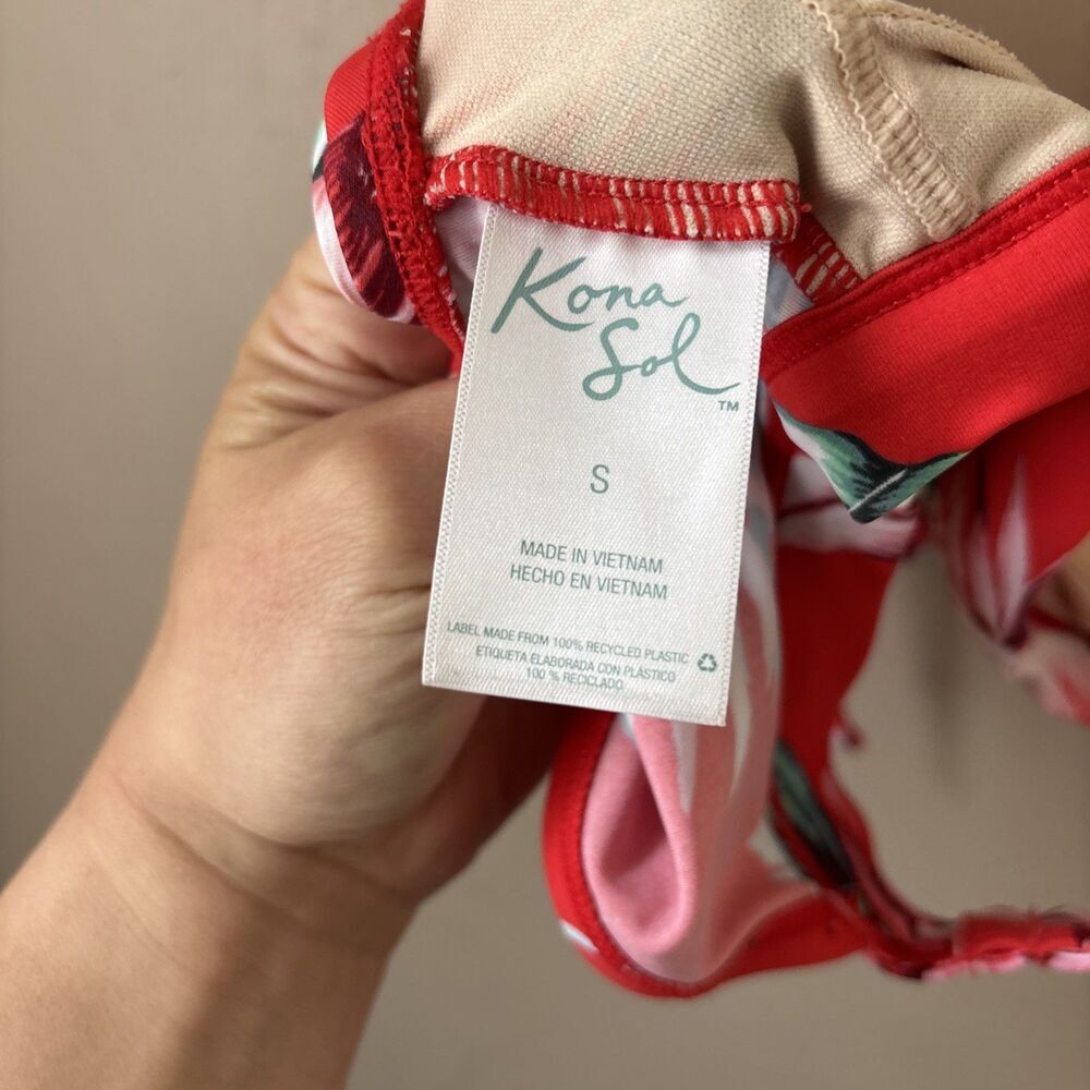 Kona Sol Bikini Top Womens S Floral Red Blue Green Bow Swim Top - Picture 7 of 8